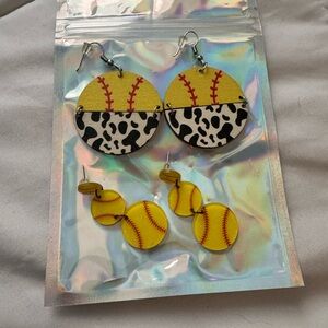 Softball Mom Earrings w/ Cow Print Design